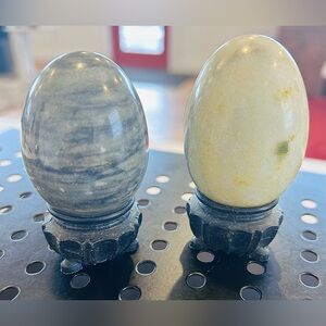 Vintage Carved Alabaster Marble Eggs With Shiny Finish